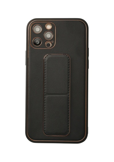 Apple Uyumlu iPhone 12 Pro Kılıf Coco Deri Standlı Kapak - Siyah 1