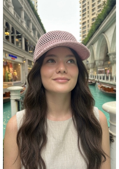Mollycrush Kadın Gül Kurusu Simli Delikli Şapka Işıltılı Ajurlu Kep Modeli Gül Kurusu