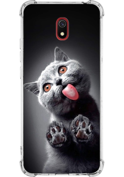 Xiaomi Redmi 8a Uyumlu Kedi 2 Baskılı Şeffaf Köşe Korumalı Antişok Kılıf