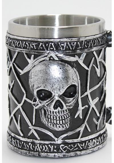 Dikenli Dal Detaylı Kurukafa Çelik Kupa - 3d Kabartmalı Dark Gothic Skull Paslanmaz Mug Çok Renkli