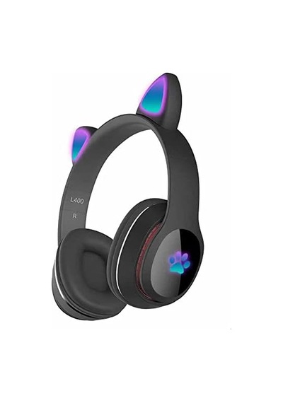 Kedi Kulak Rgb Led Işıklı Kablosuz Bluetooth Kulaklık Mikronlu Hafıza Kartı Girişli Kedi Kulaklık Siyah