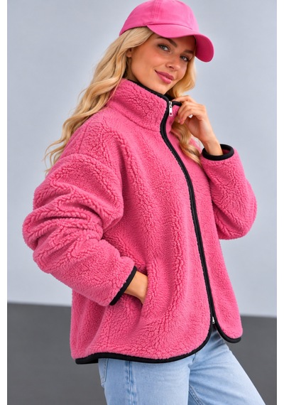 Fiolin Tedy Welsoft Fermuarlı Ceket Pembe