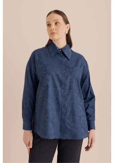 Aker Jakar Desenli Cotton Gömlek Lacivert Lacivert