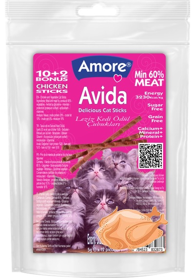 Amore Avida Chicken Sticks Tavuk ve Sebzeli Tahılsız Kedi Ödülü 12'li