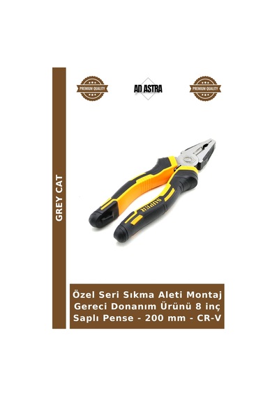 Özel Seri Sıkma Aleti Montaj Gereci Donanım Ürünü 8 İnç Saplı Pense - 200 Mm - Cr-v