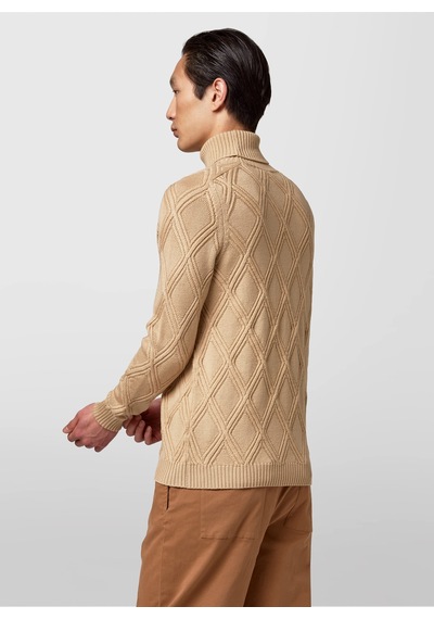 Alpha Studio Bej Erkek %100 Yün Slim Fit Kazak Au-7051g Turtle Neck