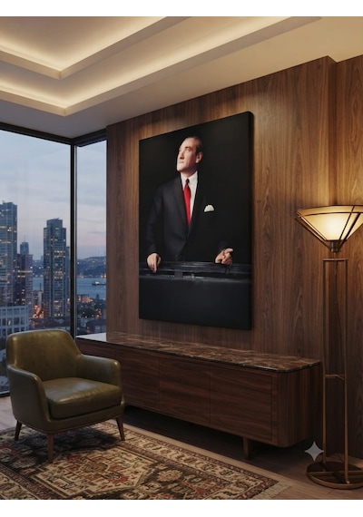 Tablo 60x90 & 40x60 Cm Büyük Ve Orta Boy Ofis Ve Salon Hediyelik Duvar Aksesuarı Atatürk Siyah