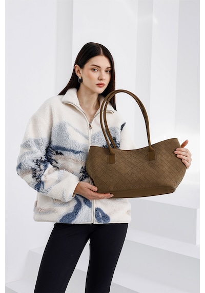 Shule Bags Veneta Süet Shopper Omuz Çantası Taba Taba