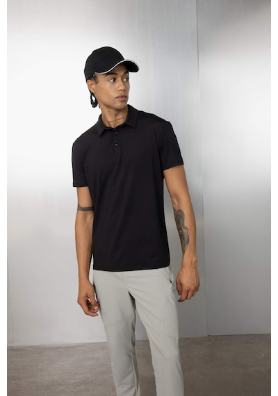 DeFactoFit Siyah Standart Fit Basic Düz Kısa Kollu Sporcu Polo Tişört C9267AX24AUBK81