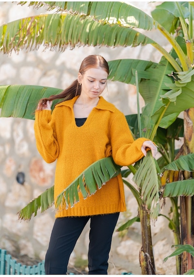 Gömlek Yaka Oversize Basic Kazak Hardal