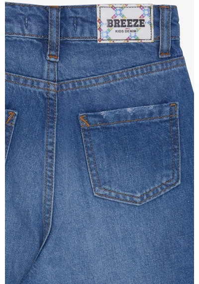 Breeze Kız Çocuk Jean Pantolon Cepli Düğmeli 9-14 Yaş, Mavi Mavi
