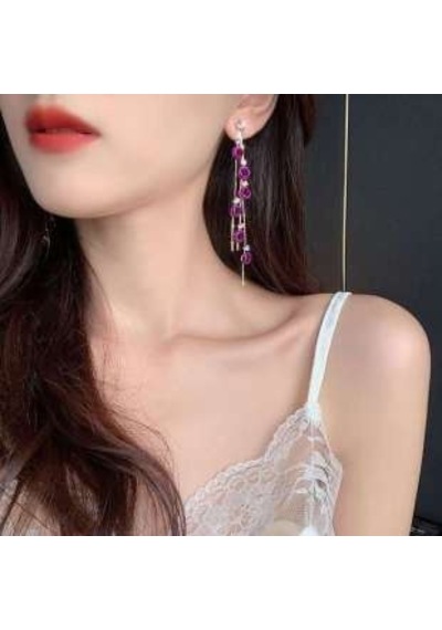 Alsade Kore Stil Zirkon Gül Çiçek Uzun Püskül Küpe N11.45997 Mor