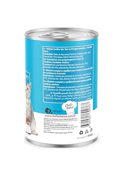 Chefs Choice Yetişkin Ve Yavru Kediler İçin, Tahılsız, Hipoalerjenik, Sardalyalı & Hamsili Ezme 400 Gr X 12 Adet 100 G