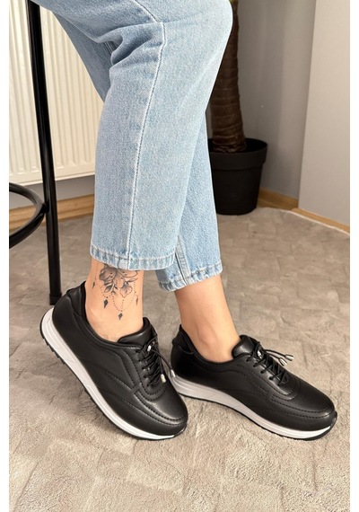 Asmi Shoes Kadın Ayda Bağcıklı Lastikli Ortopedik Rahat Taban Günlük Babet&spor Ayakkabı Siyah Siyah Asmi Shoes Kadın Ayda Bağcıklı Lastikli Ortopedik Rahat Taban Günlük Babet&spor Ayakkabı Siyah Siyah