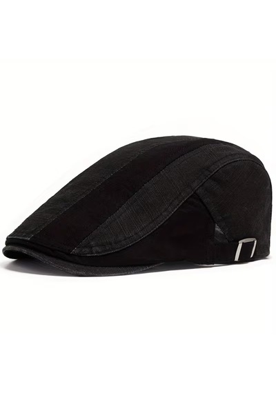 Unisex Klasik Gözlük Şapkası Siyah & Haki Retro Flat Cap Mevsimlik Kullanım