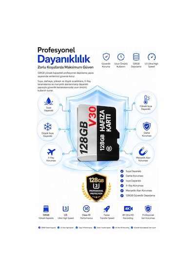 128 Gb Hafıza Kartı Faster Transfer Speed Class 10 4k Video Kayıt V30 Güvenlik Kamera Uyumlu
