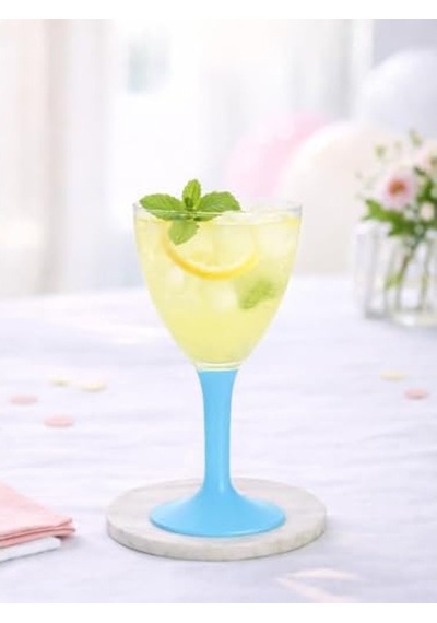 Lüks Turkuaz Ayaklı Şarap Bardağı, 150 Ml 10'lu Set Ahşap