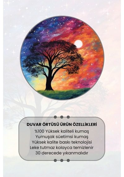 Kozmik Renkli Ağaç Desenli Duvar Halısı Duvar Örtüsü Tapestry Süet Dokulu Kumaş