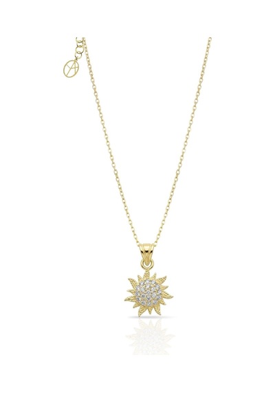 Oya Silver Minimal Zirkon Taşlı 24k Altın Kaplama Gümüş Güneş Kolye 2.1x1.5cm Oyot388