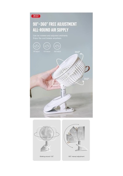 Şarjlı Mandallı 3 Kademeli Taşınabilir Mini Fan 360 Dönebilen Klipsli Vantilatör
