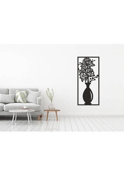 As Tasarım Vazo Modeli Ahşap Dekorasyon Duvar Süs Tablo 20x45 Cm Siyah Renk