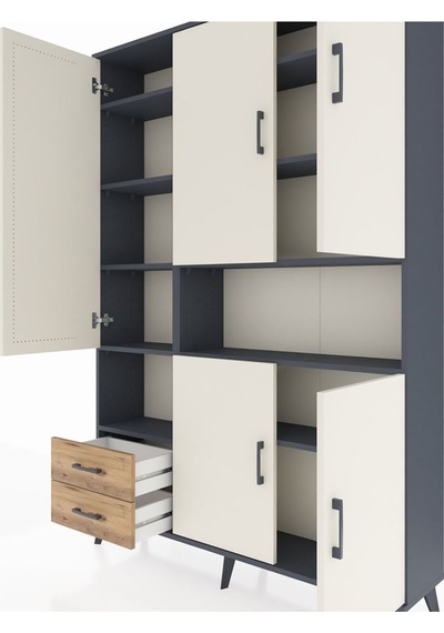 Arges Dolap 10 Raflı 2 Çekmeceli 5 Kapaklı 132x30x195 Antrasit-aytaşı/çam Aytası/atlas Çam