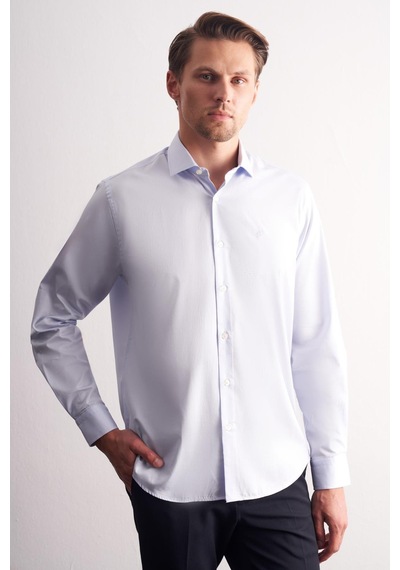 İmza Mavi Yarım İtalyan Yaka Uzun Kol Premium Slim Fit %100 Pamuk Gömlek 1004255197 Mavi