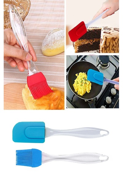 2'li Silikon Spatula Ve Yumurta Fırçası Seti Yanmaz Yapışmaz Çok Renkli
