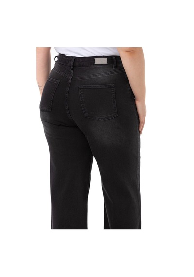 Disentis Büyük Beden Yüksek Bel Geniş Paça Siyah Denim Pantolon-siyah Siyah