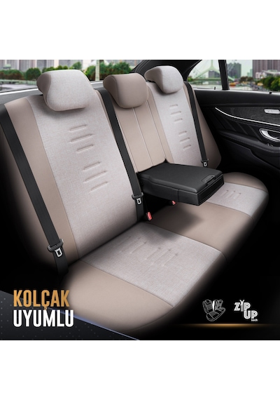 Throne Design Terletmeyen Keten Kumaş Ekstra Destekli Özel Tasarım Universal Oto Koltuk Kılıfı Tam Set