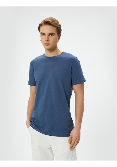 Koton Basic Tişört Slim Fit Bisiklet Yaka Kısa Kollu Lacivertvert 4Sam10842Hk Lacivert
