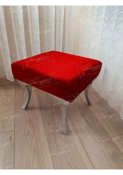 Ayak Ucu Kapı Önü Antre Düz Bench Puf Gümüş Ayak Kırmızı