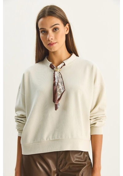 Shade Kadın Fular Detaylı Pamuklu Ottoman Sweatshirt 6931 60283689 - Bej