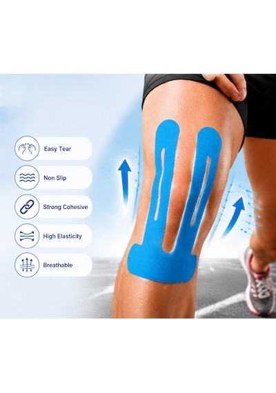 Elitemed Wellness Profesyonel Acl Ve Patella Diz Kapağı Destek Ve Stabilizasyon Bantları - 5 Adet Hazır Kesilmiş Siyah Kinezyoloji Bant