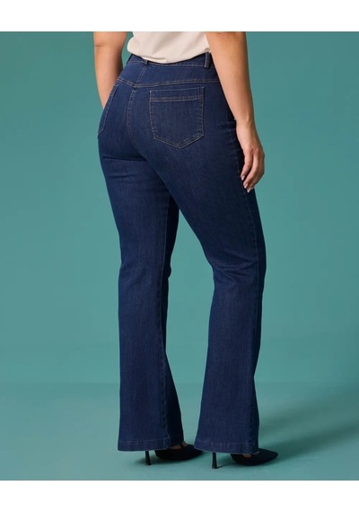 Galaxi Büyük Beden Yüksek Bel İspanyol Paça Denim Pantolon Gala-xi Lacivert