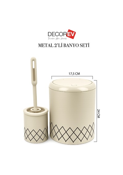 Geometrik Zikzak Desenli 2'li Banyo Seti Krem