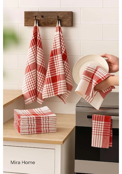 10 Lu Lüks Bulaşık Kurulama Bezi Ve Mutfak Peçetesi 50x70 Cm Daily Kırmızı Çok Renkli