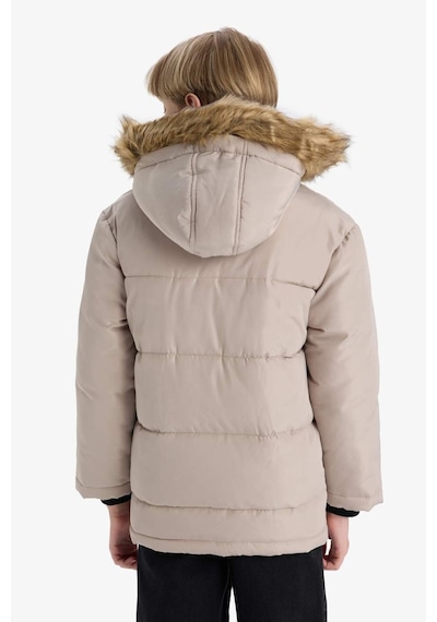 Defacto Erkek Çocuk Çıkarılabilir Suni Kürk Yaka Kapüşonlu Polar Astarlı Mont E7417a825wnbg755 Bej-bg755