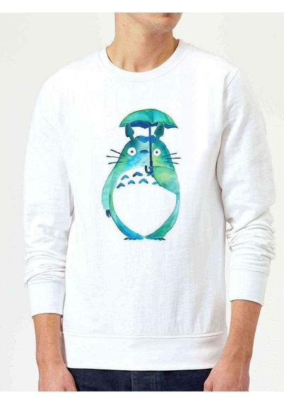My Neighbor Komşum Totoro Baskılı Beyaz Erkek Örme Sweatshirt (530943290)