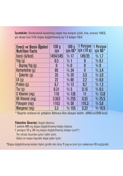 Pol's Freeze Fresh Beauty Blend 100 G, Dondurularak Kurutulmuş Meyve Tozu, Kolajen, İnülin, Yüksek Lif, Manganez