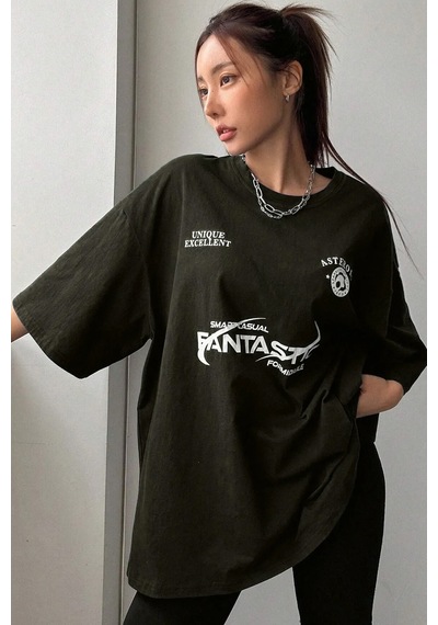 Fantastic Baskılı Unisex Oversize Tshirt Siyah