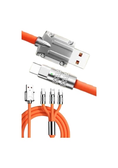 Hubrendy Tekno 120w 3 İn 1 Uyumlu Silikon Şarj Kablosu Hızlı Şarj Kablosu