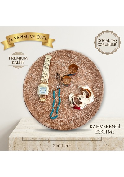 Kahverengi Eskitme Doğal Taş Görünümlü Dekoratif Takı Tepsisi - El Yapımı Yatak Odası & Komodin Düzenleyici Sunum Tepsisi 21x21 Cm 1 Kahverengi Eskitme Doğal Taş Görünümlü Dekoratif Takı Tepsisi - El Yapımı Yatak Odası & Komodin Düzenleyici Sunum Tepsisi 21x21 Cm 1
