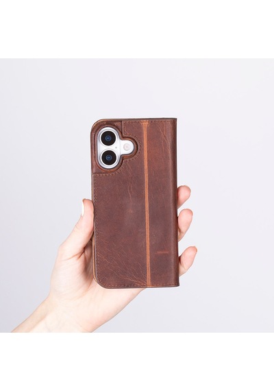 Bloomcase Sonat Mahogany Saddle Hakiki Deri Apple Uyumlu iPhone 17 6.3" Folio Kılıfı Kahverengi