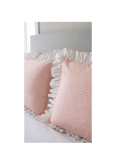 2'li Pamuklu Kumaş Beyaz Fırfırlı Çizgili Yastık Kılıfı 50x70 Cm Turuncu - 905289691 Turuncu