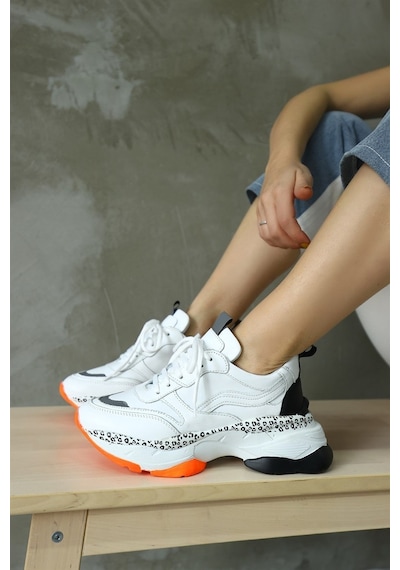 Negro Beyaz Hakiki Deri Kadın Sneaker-Beyaz