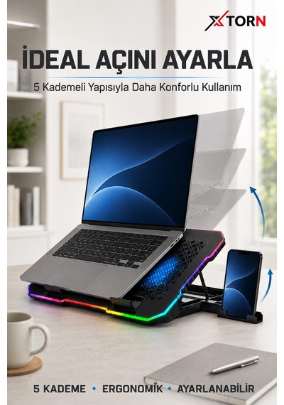 Torn Rgb Laptop Soğutucu 2 Fanlı Ayarlanabilir Standlı Notebook Soğutucu