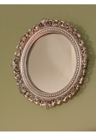 Dantel Kabartmalı Yuvarlak Duvar Aynası Eskitme Gümüş / Şampanya 28 Cm Naturel