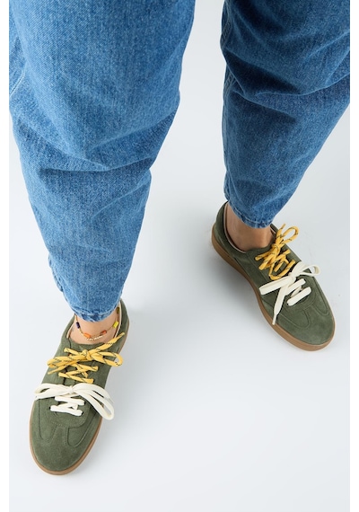 Manijero Krahe Barbella Kadın Hakiki Deri Üç Ayrı Alternatif Bağcıklı Haki Sneakers