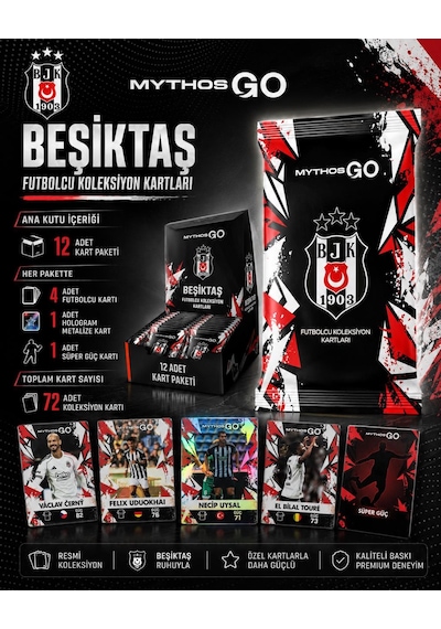 Beşiktaş Mythos Go Futbolcu Kartları 12'li Kutu 2025/2026 72 Kart Resmi Lisanslı